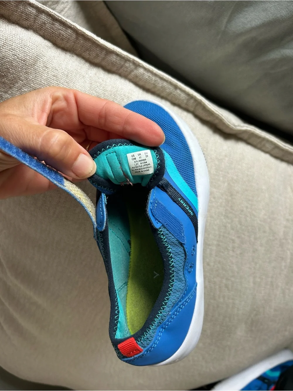 Sperry Kids Blue and Teal Slip-On Water Shoes with Red Accent